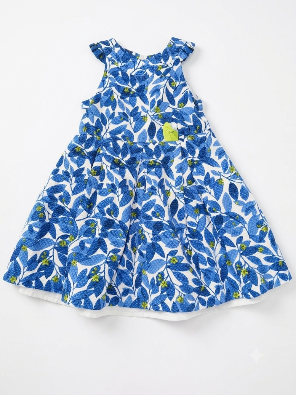 Mayoral Toddler Blue White Floral Leaf Print Pleated Dress Sz 5